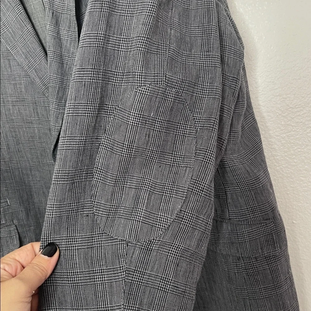 Joseph Abboud 100% Linen Black Gray Houndstooth Plaid Blazer Size XXL